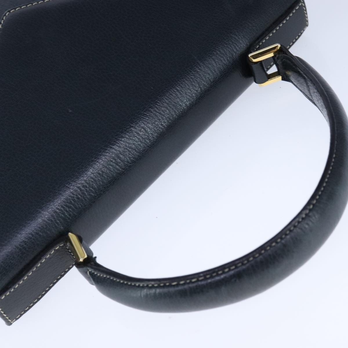 Salvatore Ferragamo Gancini Hand Bag Leather Navy Gold Auth bs21083