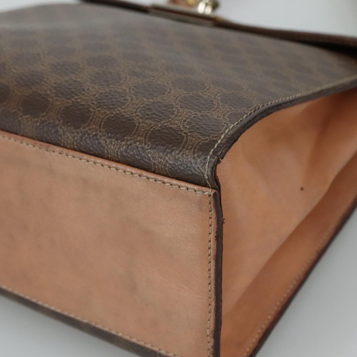 CELINE Macadam Canvas Hand Bag PVC Leather 2way Brown Auth bs21088