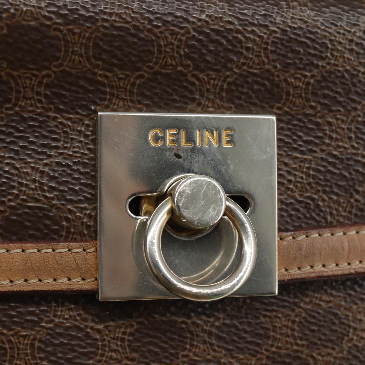CELINE Macadam Canvas Hand Bag PVC Leather 2way Brown Auth bs21088