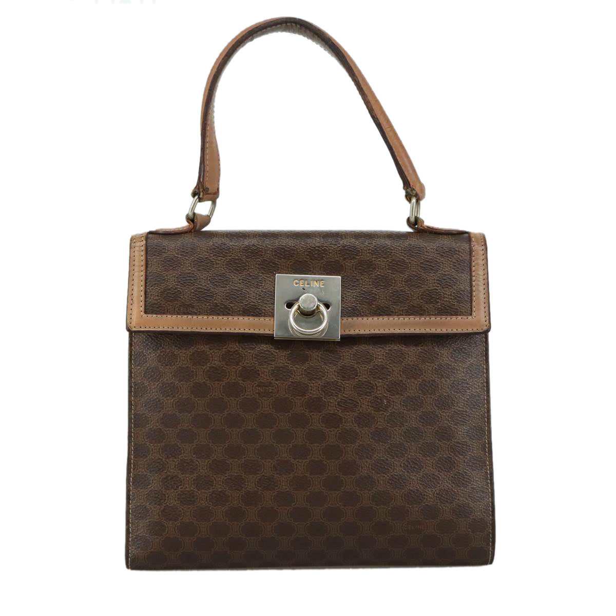 CELINE Macadam Canvas Hand Bag PVC Leather 2way Brown Auth bs21088