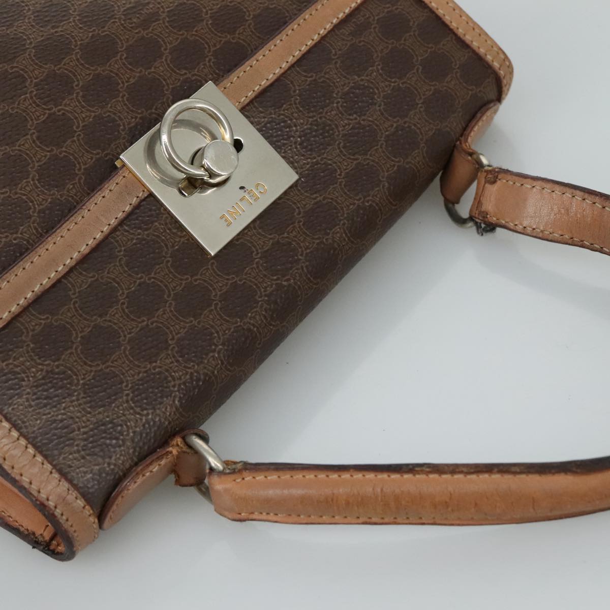 CELINE Macadam Canvas Hand Bag PVC Leather 2way Brown Auth bs21088