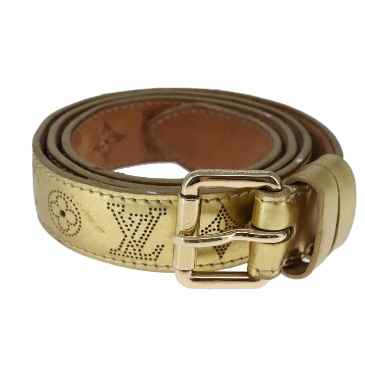 LOUIS VUITTON Monogram Mahina Ceinture Belt 39.8"" Gold M9614W LV Auth bs21109