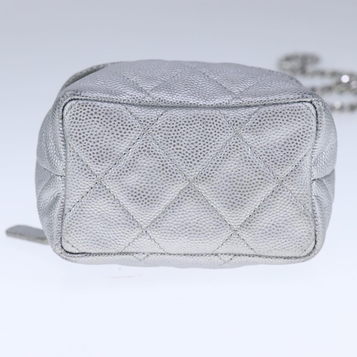 CHANEL Matelasse Hand Bag Caviar Skin 2way Silver CC Auth bs21131