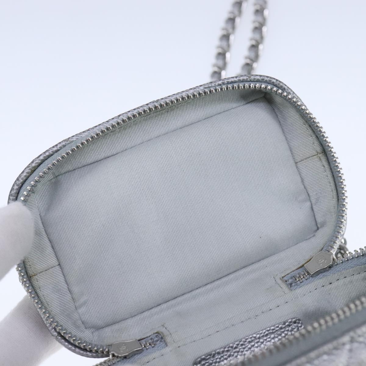 CHANEL Matelasse Hand Bag Caviar Skin 2way Silver CC Auth bs21131