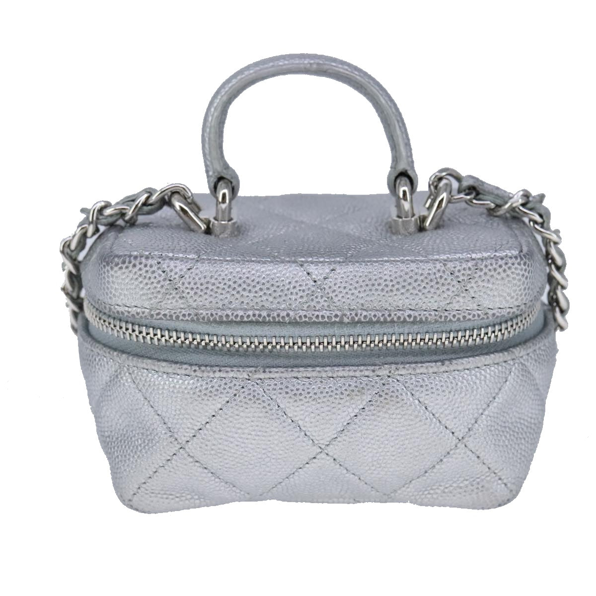 CHANEL Matelasse Hand Bag Caviar Skin 2way Silver CC Auth bs21131