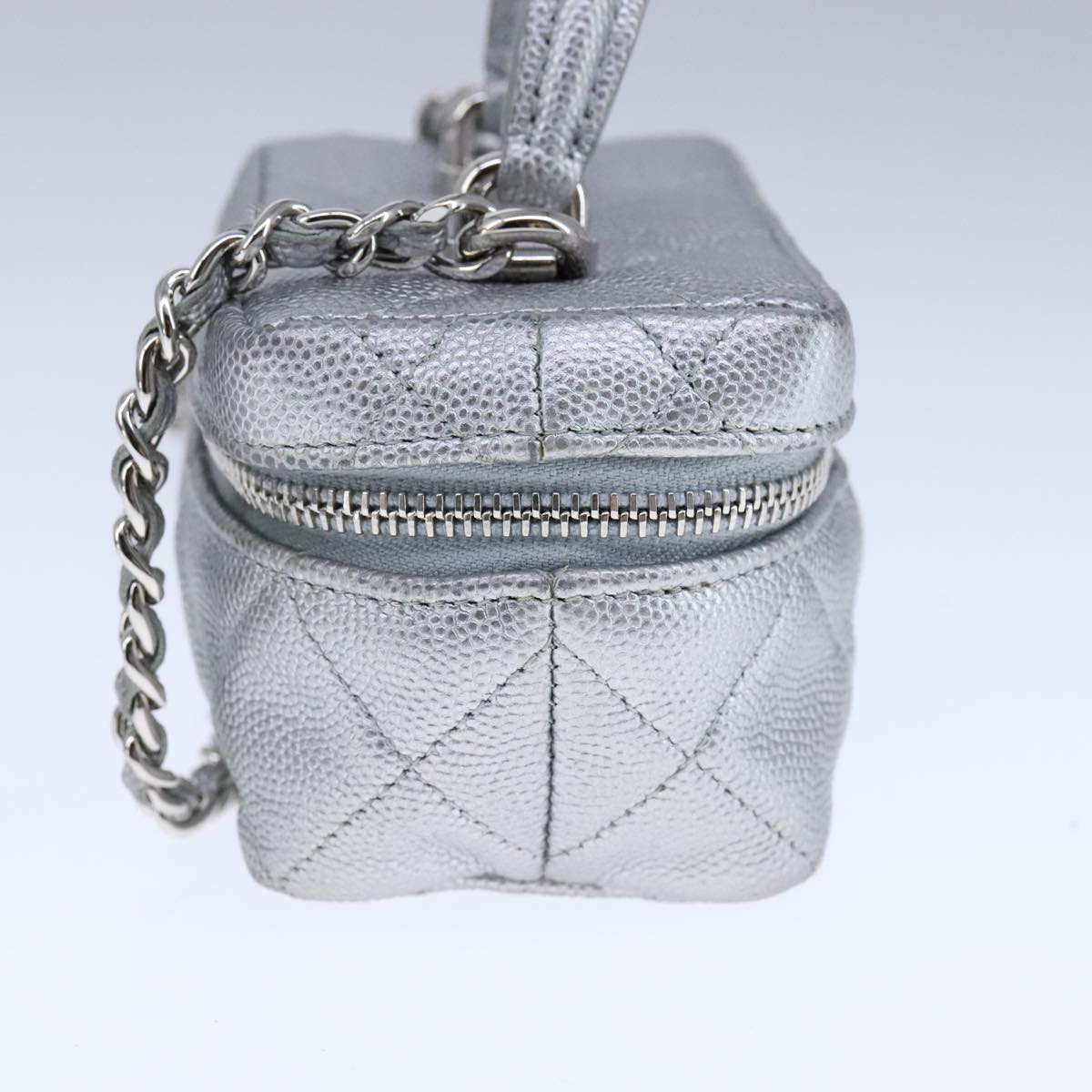 CHANEL Matelasse Hand Bag Caviar Skin 2way Silver CC Auth bs21131