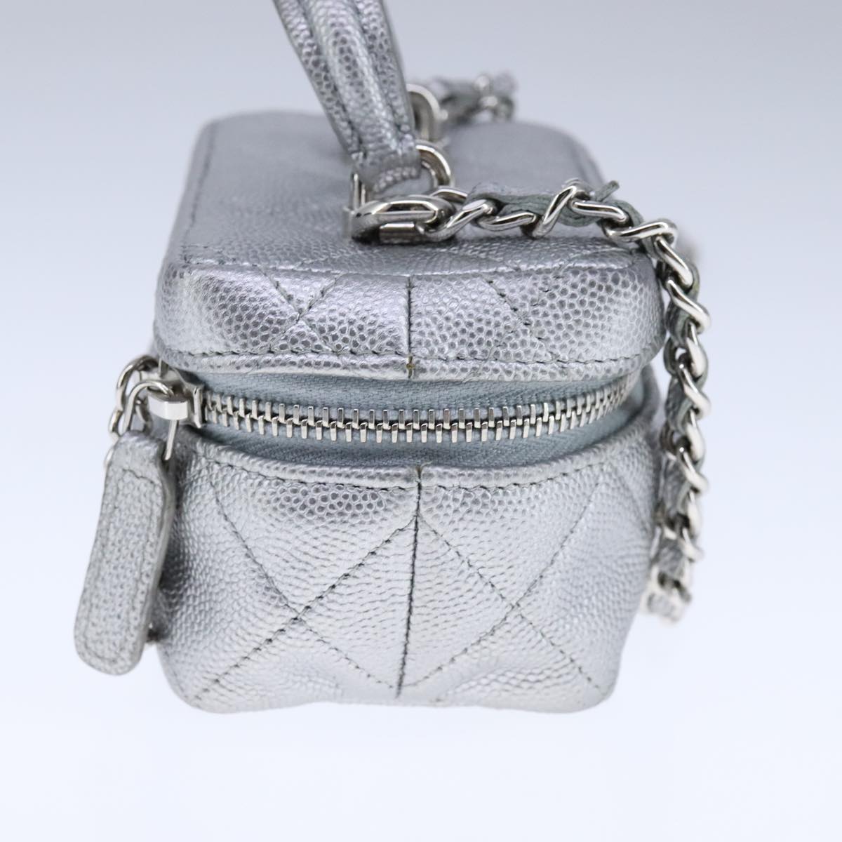 CHANEL Matelasse Hand Bag Caviar Skin 2way Silver CC Auth bs21131
