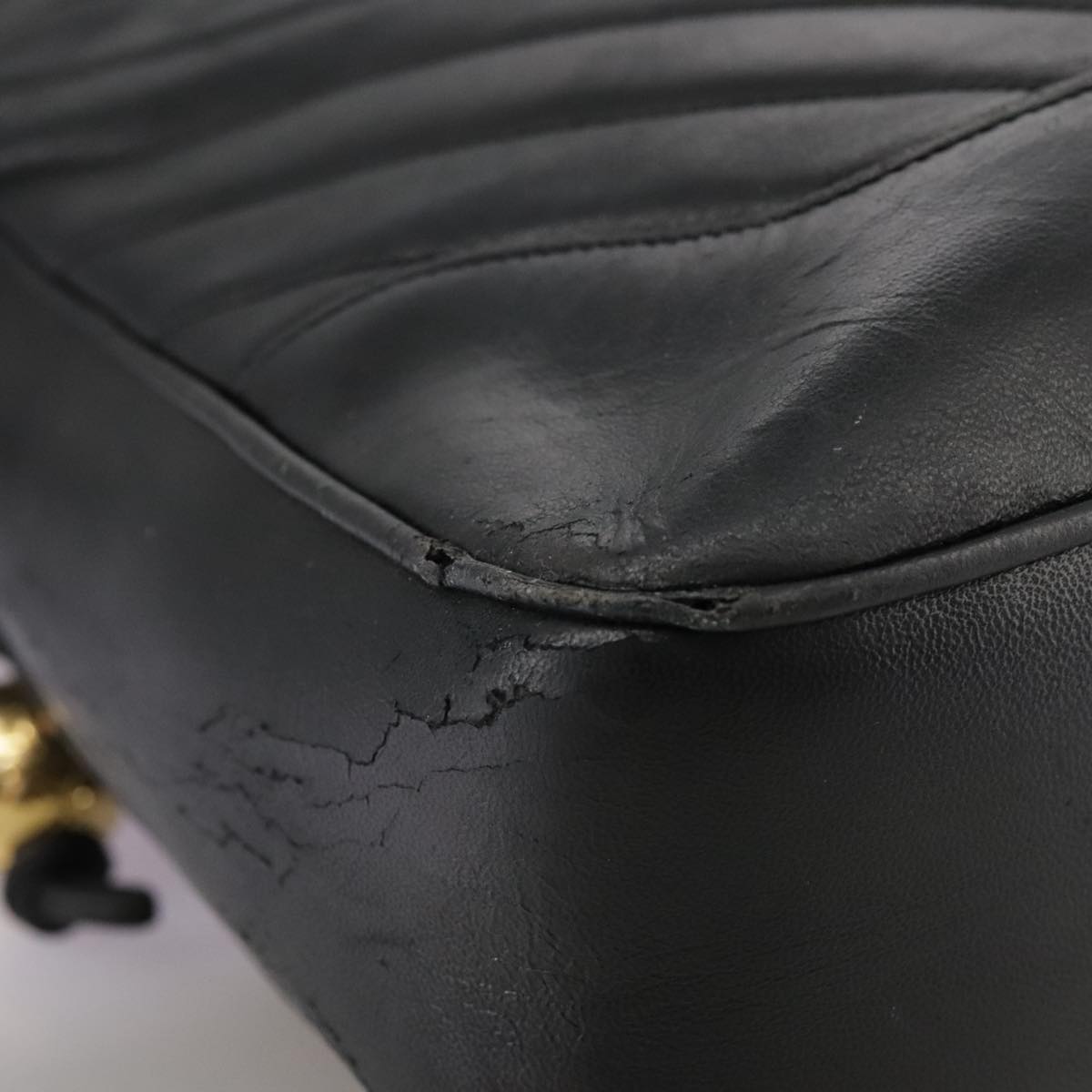 CHANEL V Stitch Hand Bag Leather Black CC Auth bs21163