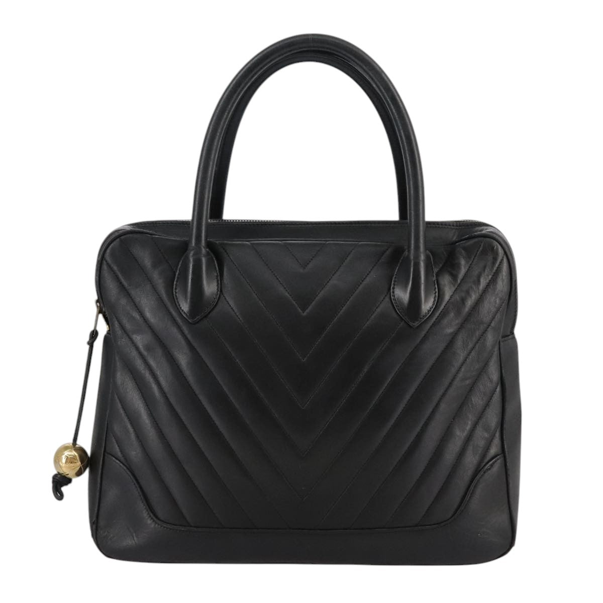 CHANEL V Stitch Hand Bag Leather Black CC Auth bs21163