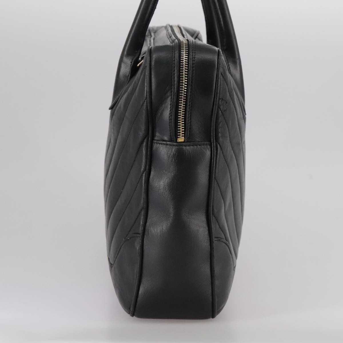 CHANEL V Stitch Hand Bag Leather Black CC Auth bs21163