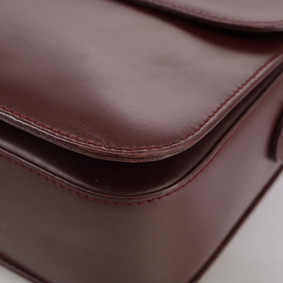 CARTIER Shoulder Bag Leather Red Auth bs21170