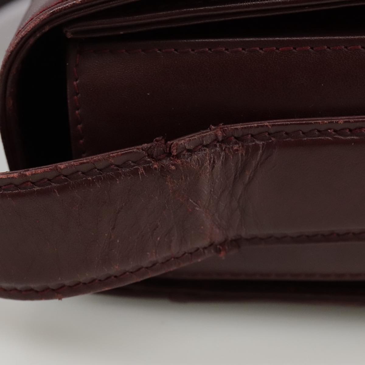 CARTIER Shoulder Bag Leather Red Auth bs21170