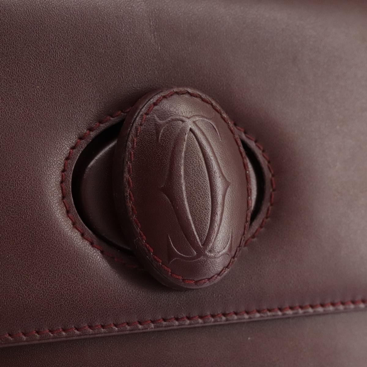 CARTIER Shoulder Bag Leather Red Auth bs21170