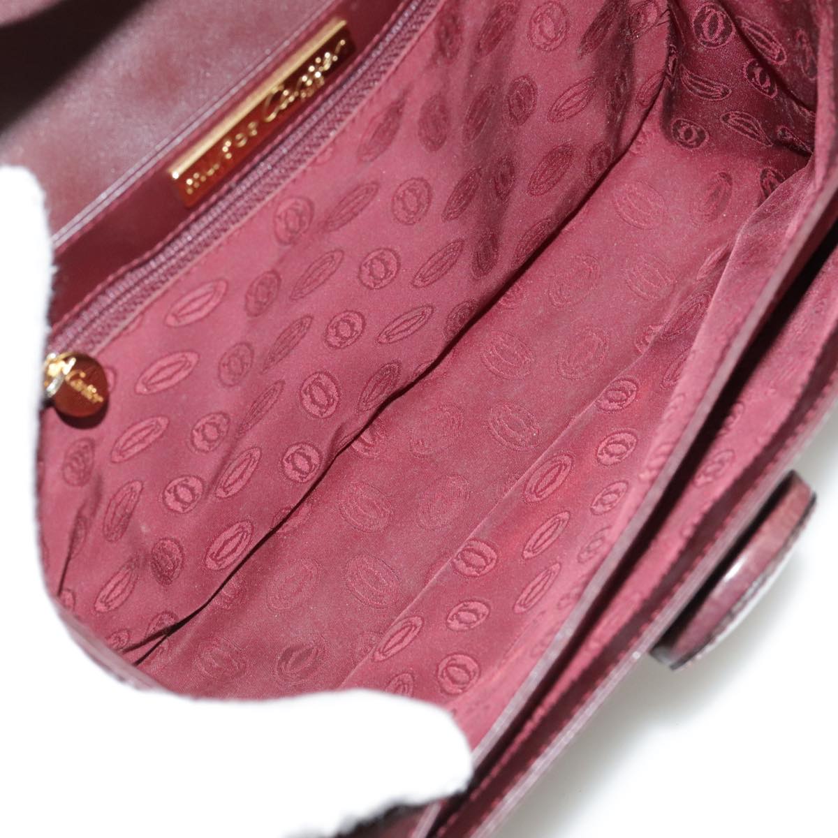 CARTIER Shoulder Bag Leather Red Auth bs21170