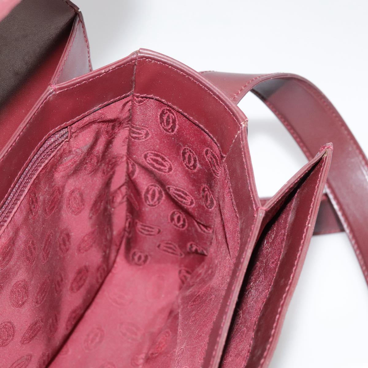 CARTIER Shoulder Bag Leather Red Auth bs21170