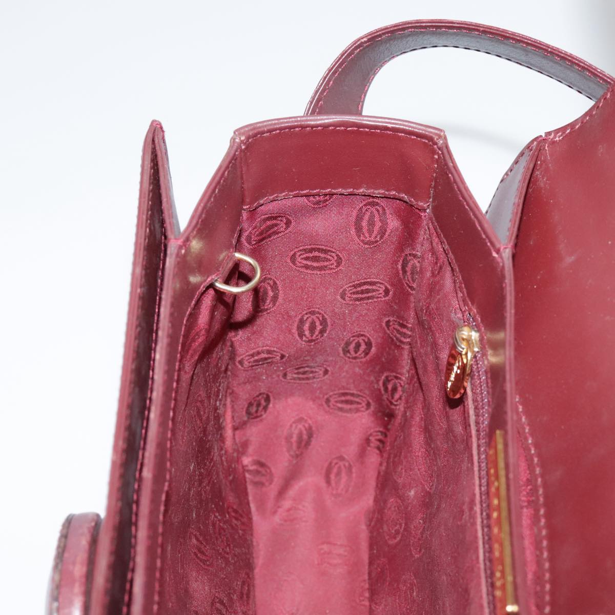 CARTIER Shoulder Bag Leather Red Auth bs21170