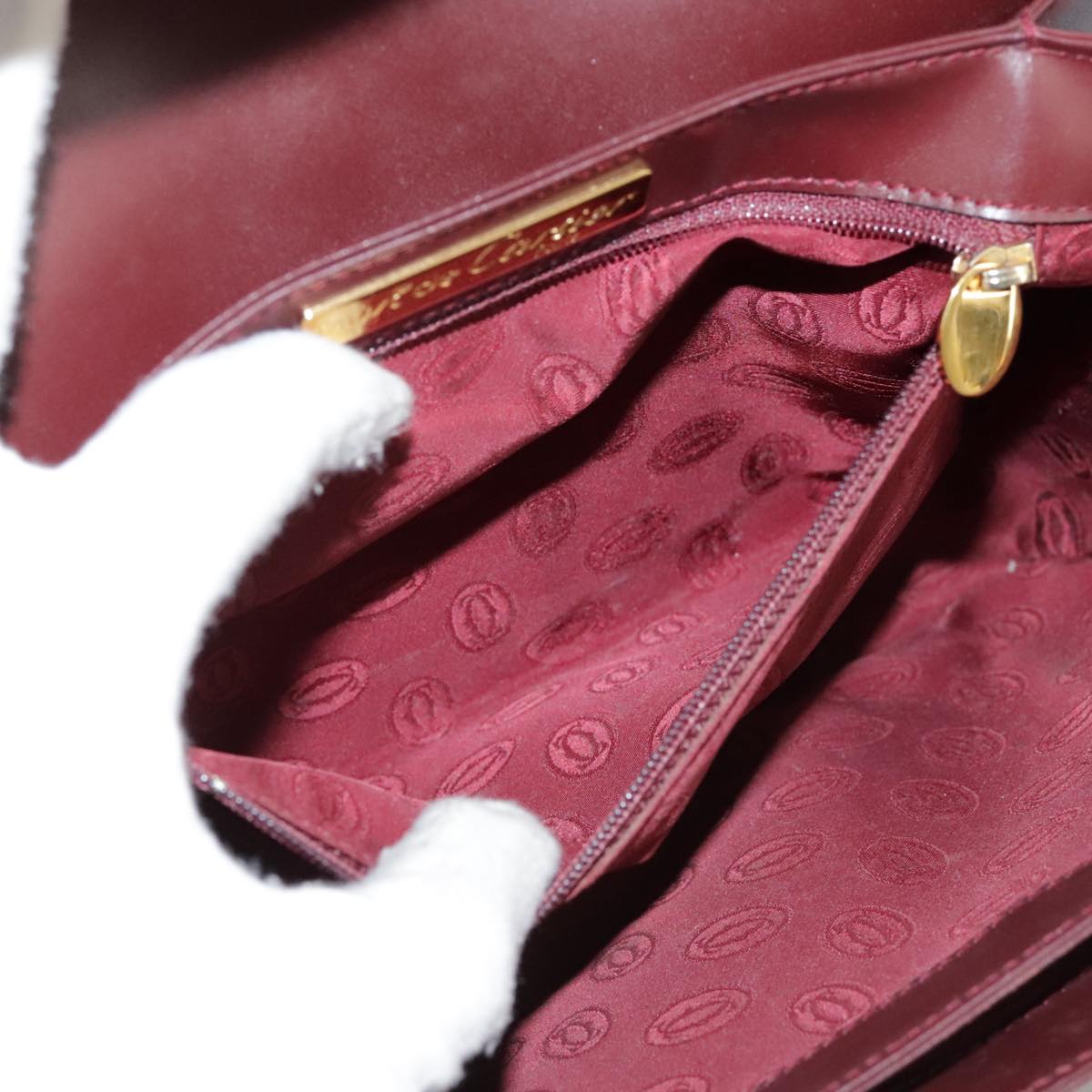 CARTIER Shoulder Bag Leather Red Auth bs21170