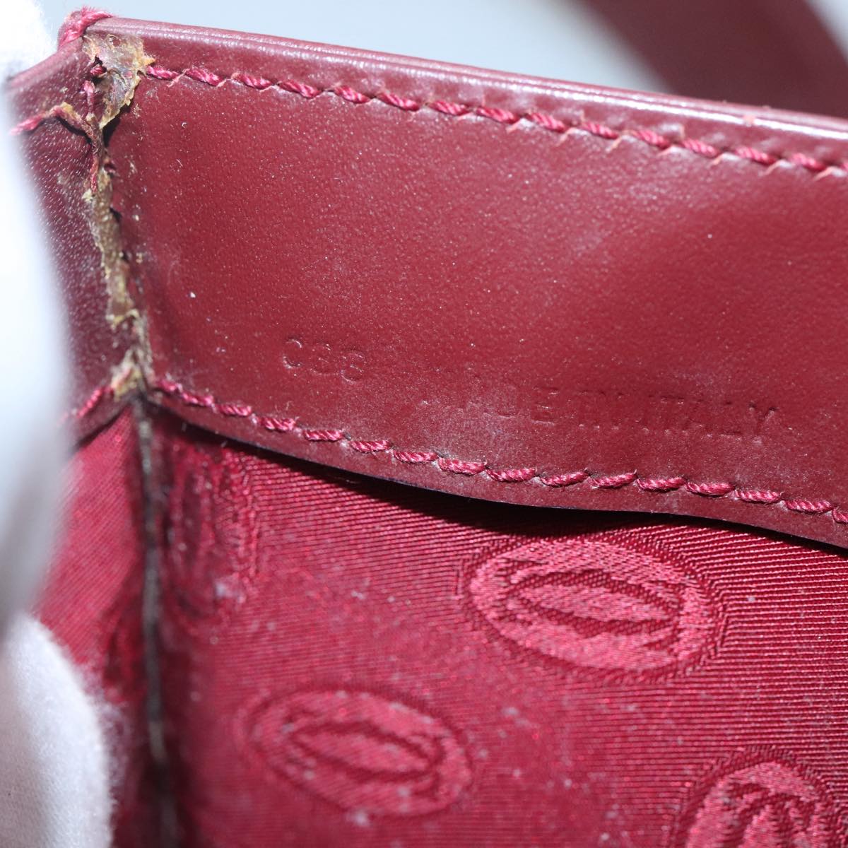 CARTIER Shoulder Bag Leather Red Auth bs21170