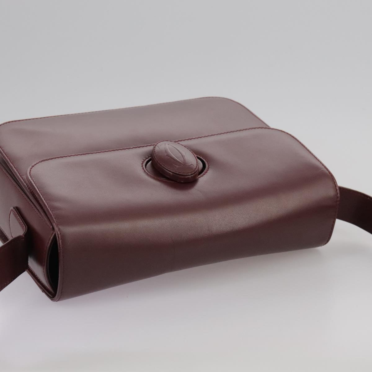 CARTIER Shoulder Bag Leather Red Auth bs21170