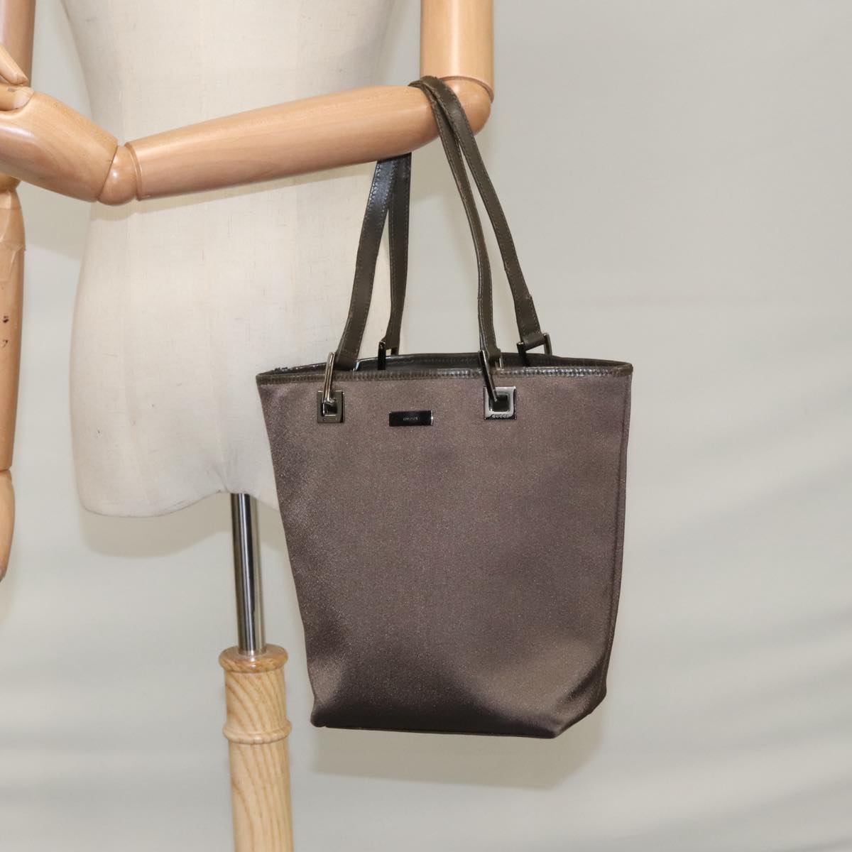 GUCCI Tote Bag Satin Brown 002 1099 Auth bs21178