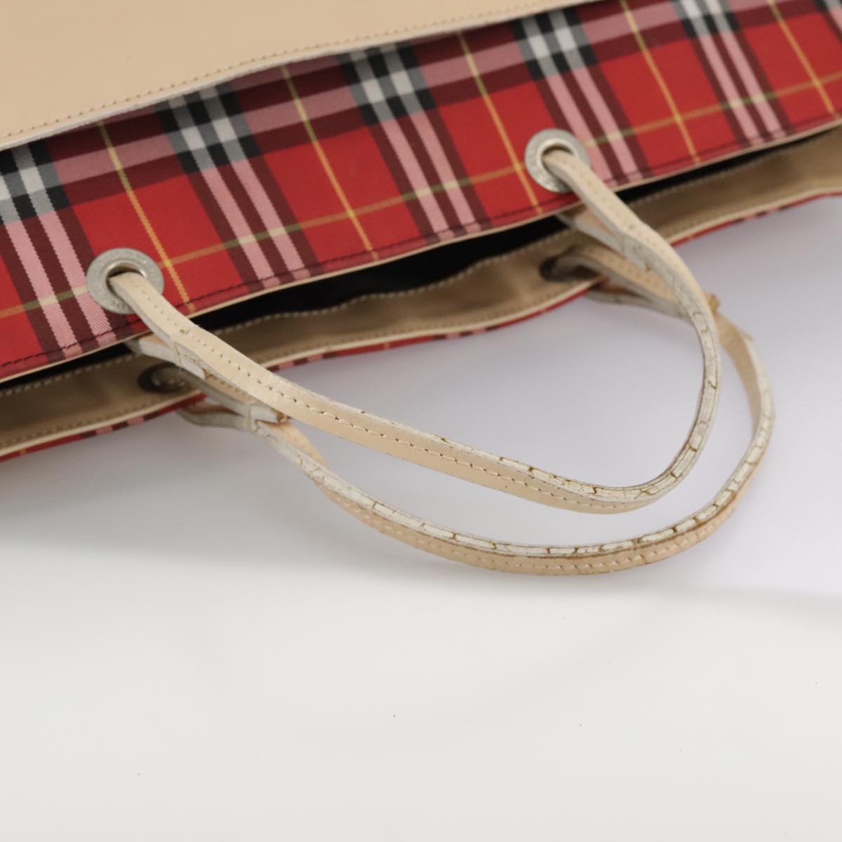 BURBERRY Nova Check Tote Bag Nylon Red Auth bs21181