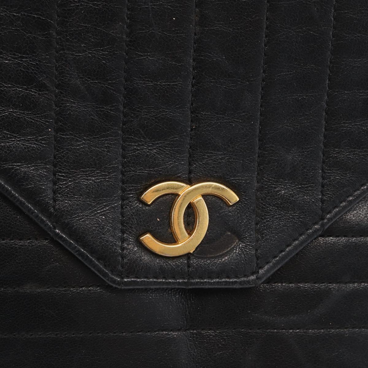 CHANEL Mademoiselle Chain Shoulder Bag Lamb Skin Black Gold CC Auth bs21196