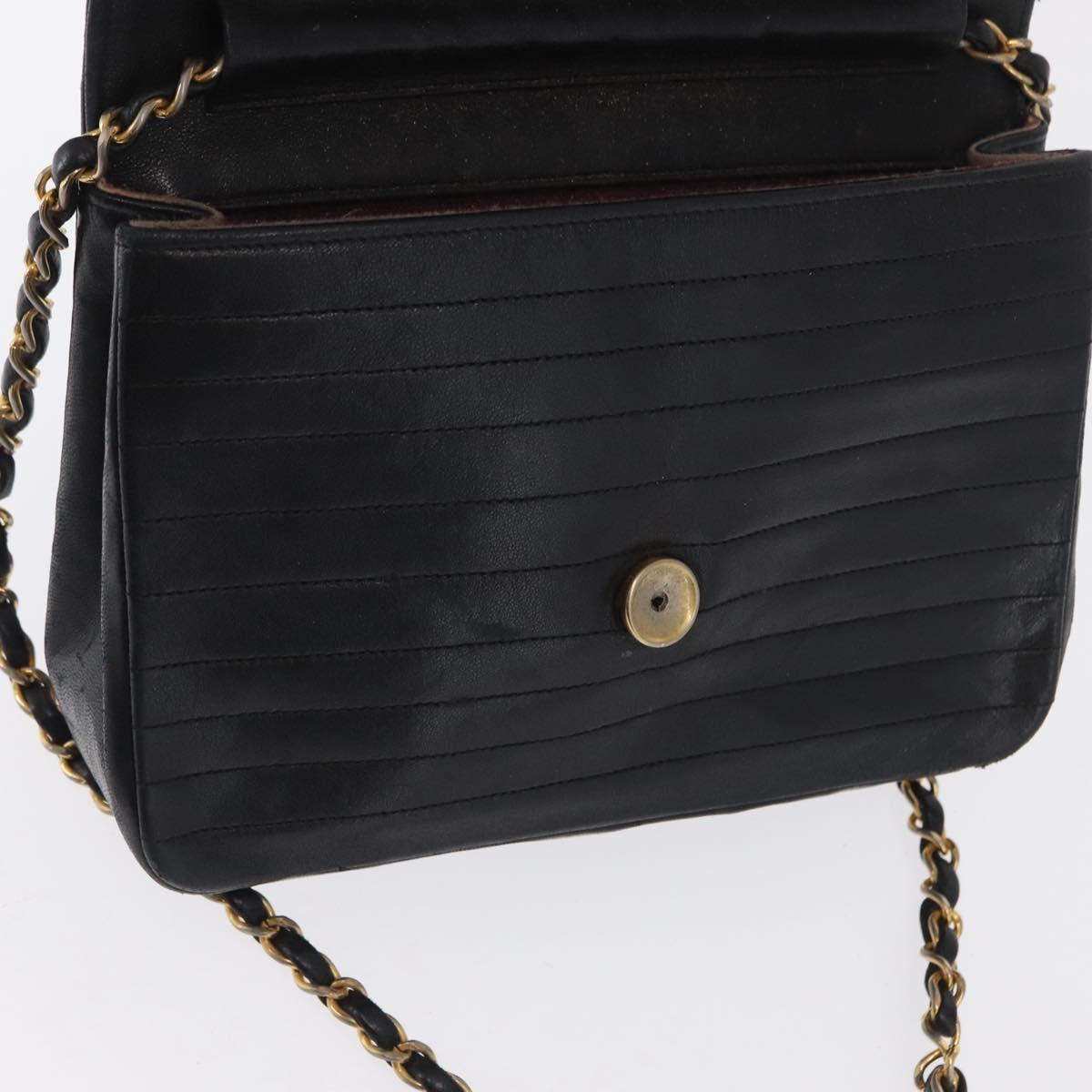 CHANEL Mademoiselle Chain Shoulder Bag Lamb Skin Black Gold CC Auth bs21196