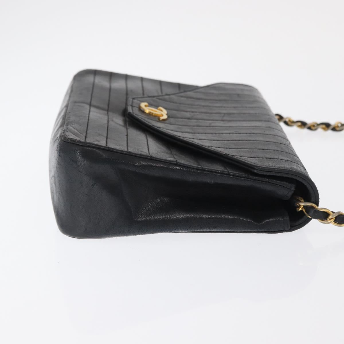 CHANEL Mademoiselle Chain Shoulder Bag Lamb Skin Black Gold CC Auth bs21196