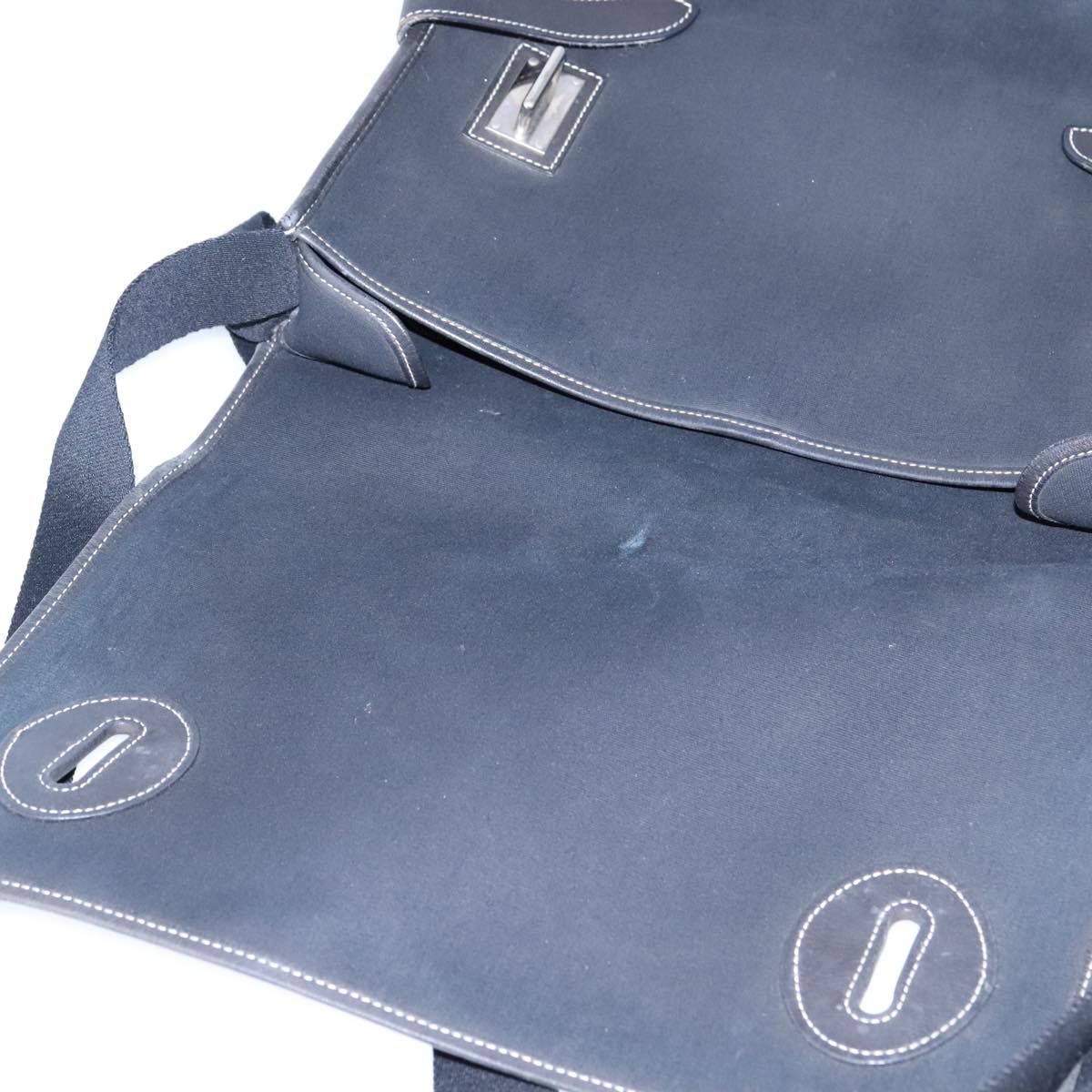 HERMES Buenaventura Shoulder Bag Canvas Black Auth bs21202