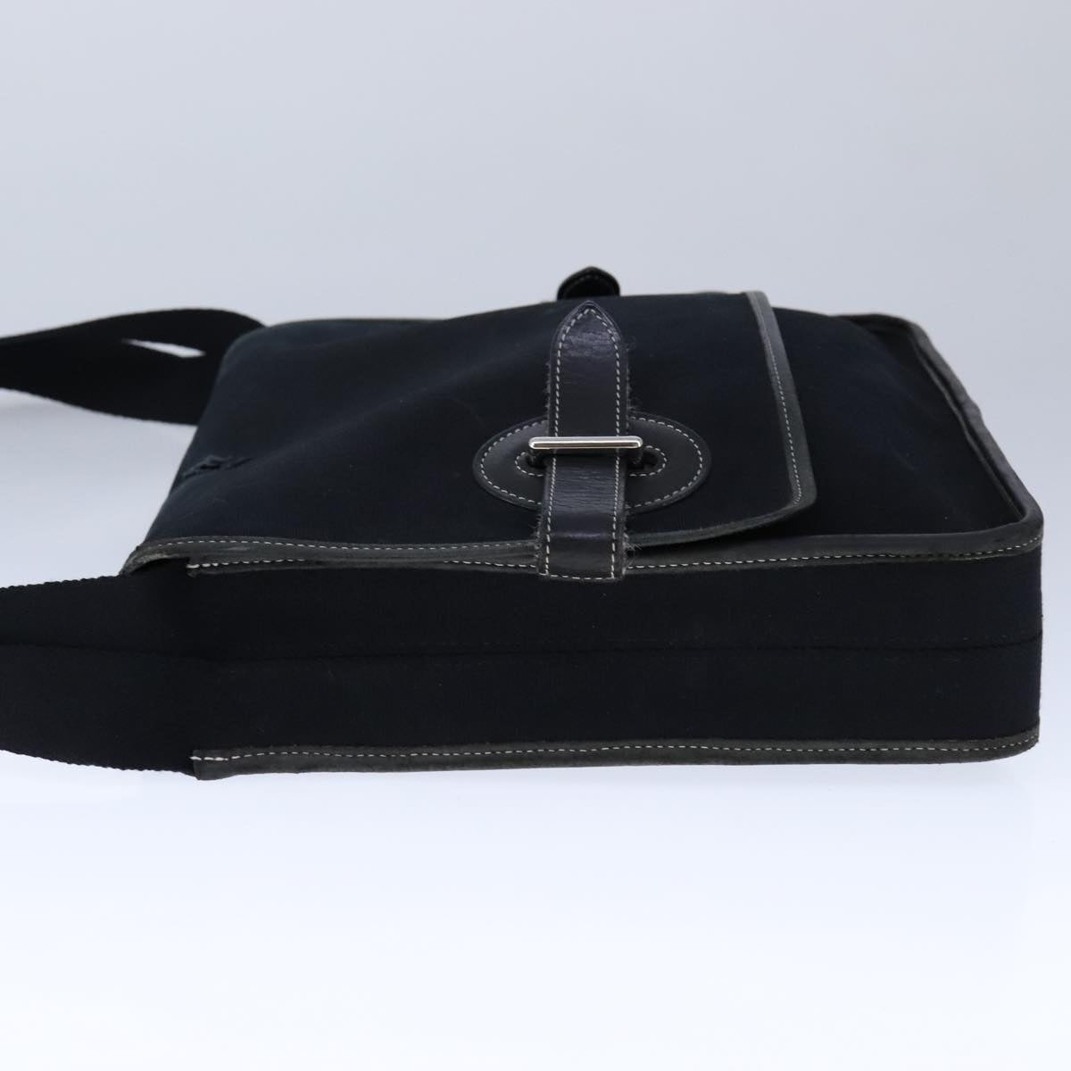 HERMES Buenaventura Shoulder Bag Canvas Black Auth bs21202