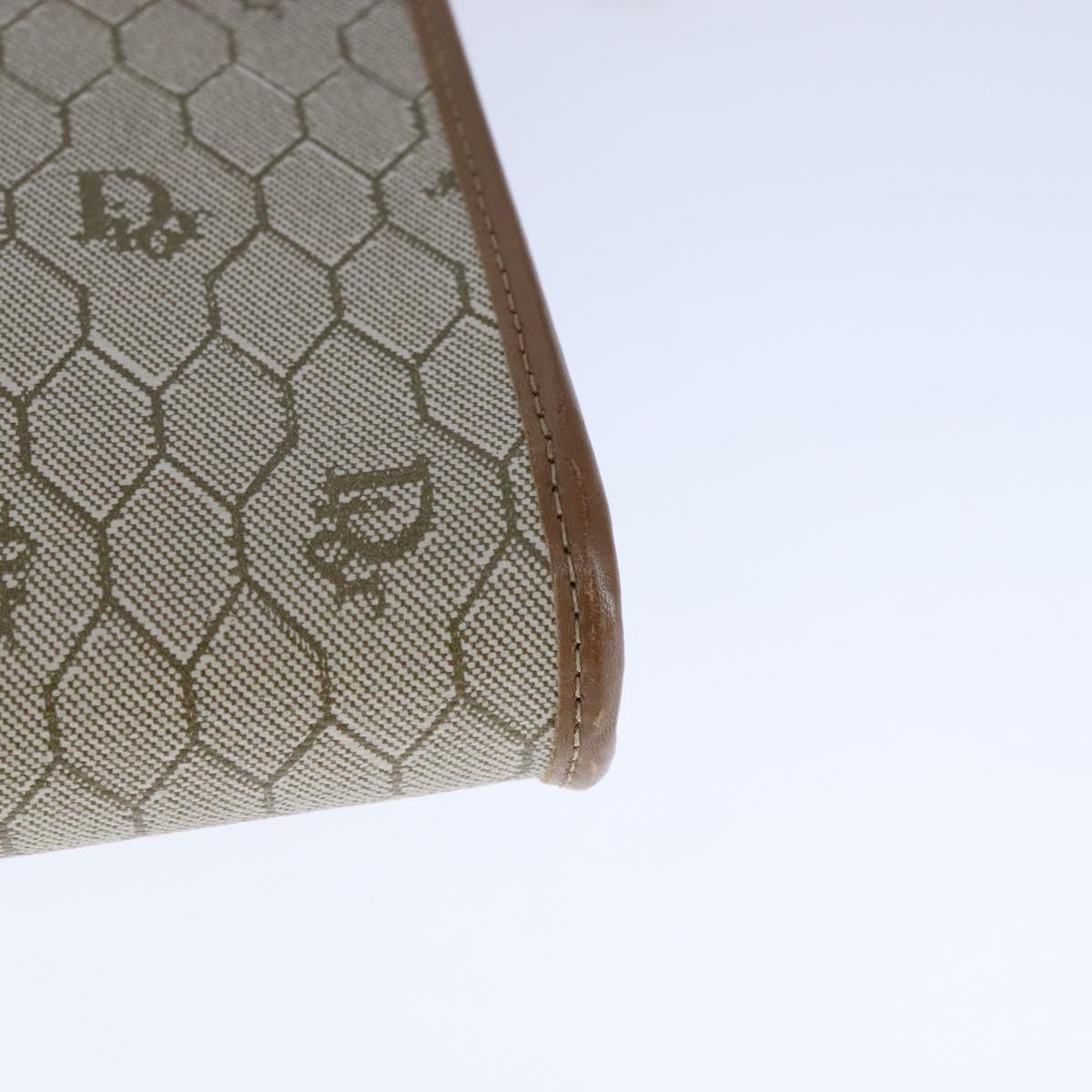 Christian Dior Honeycomb Canvas Chain Shoulder Bag PVC Beige Gold Auth bs21206