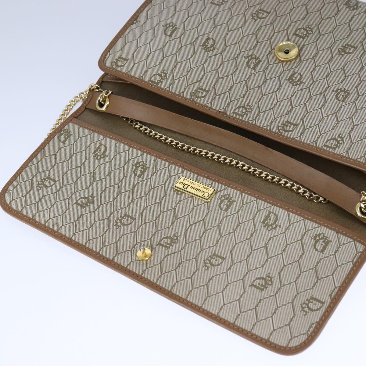 Christian Dior Honeycomb Canvas Chain Shoulder Bag PVC Beige Gold Auth bs21206