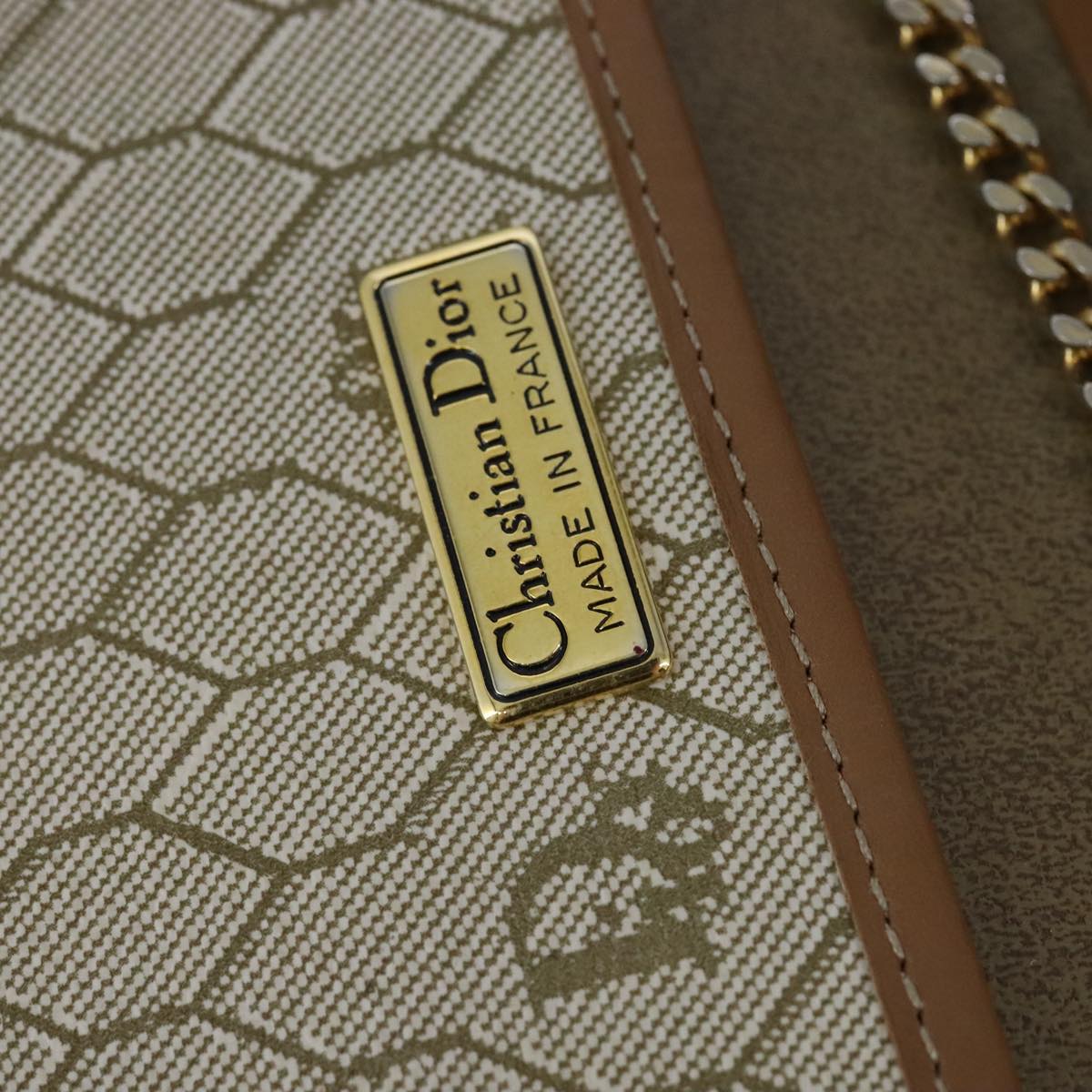 Christian Dior Honeycomb Canvas Chain Shoulder Bag PVC Beige Gold Auth bs21206