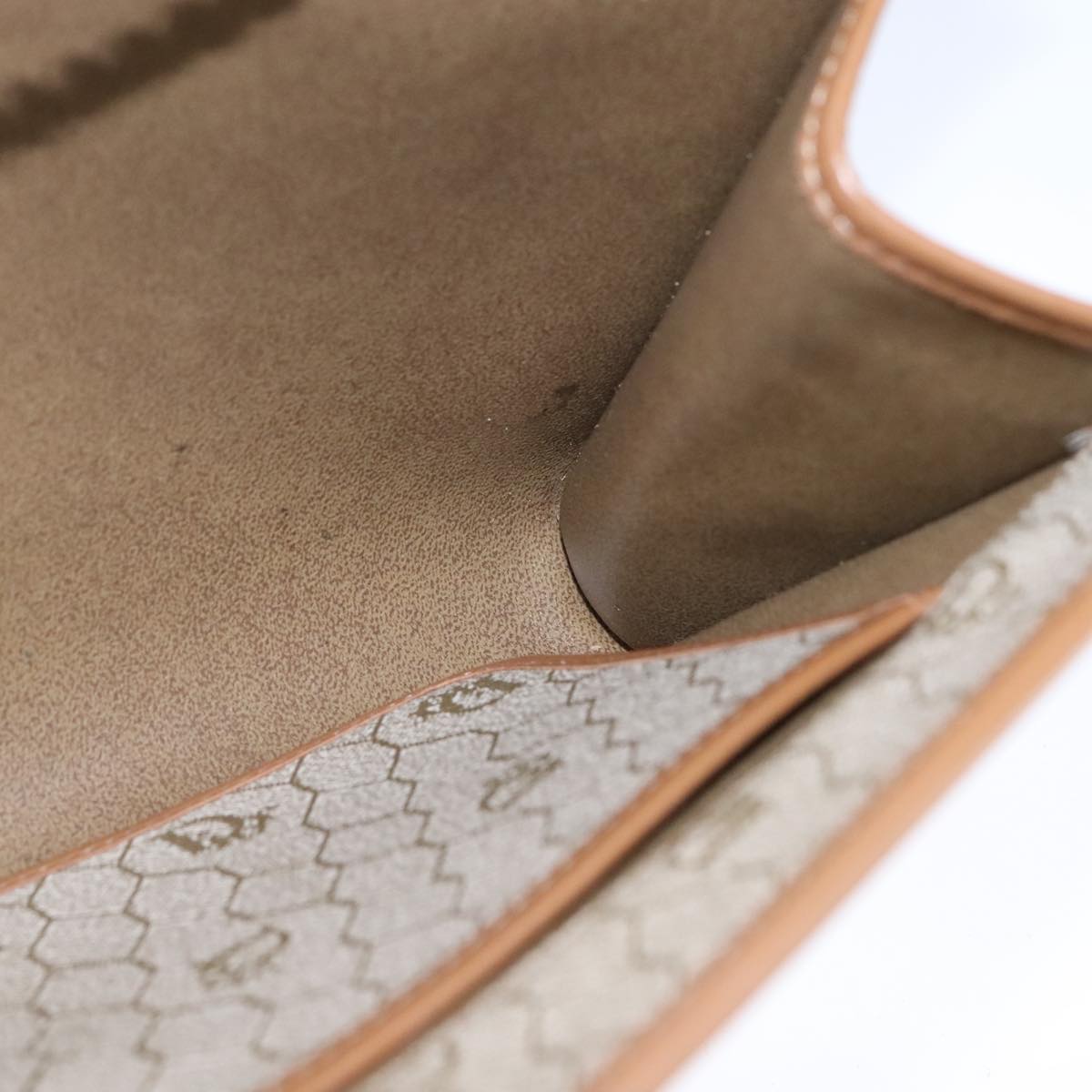 Christian Dior Honeycomb Canvas Chain Shoulder Bag PVC Beige Gold Auth bs21206