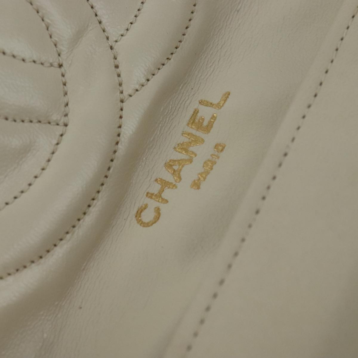 CHANEL Matelasse Chain Hand Bag Lamb Skin Beige Gold CC Auth bs21211
