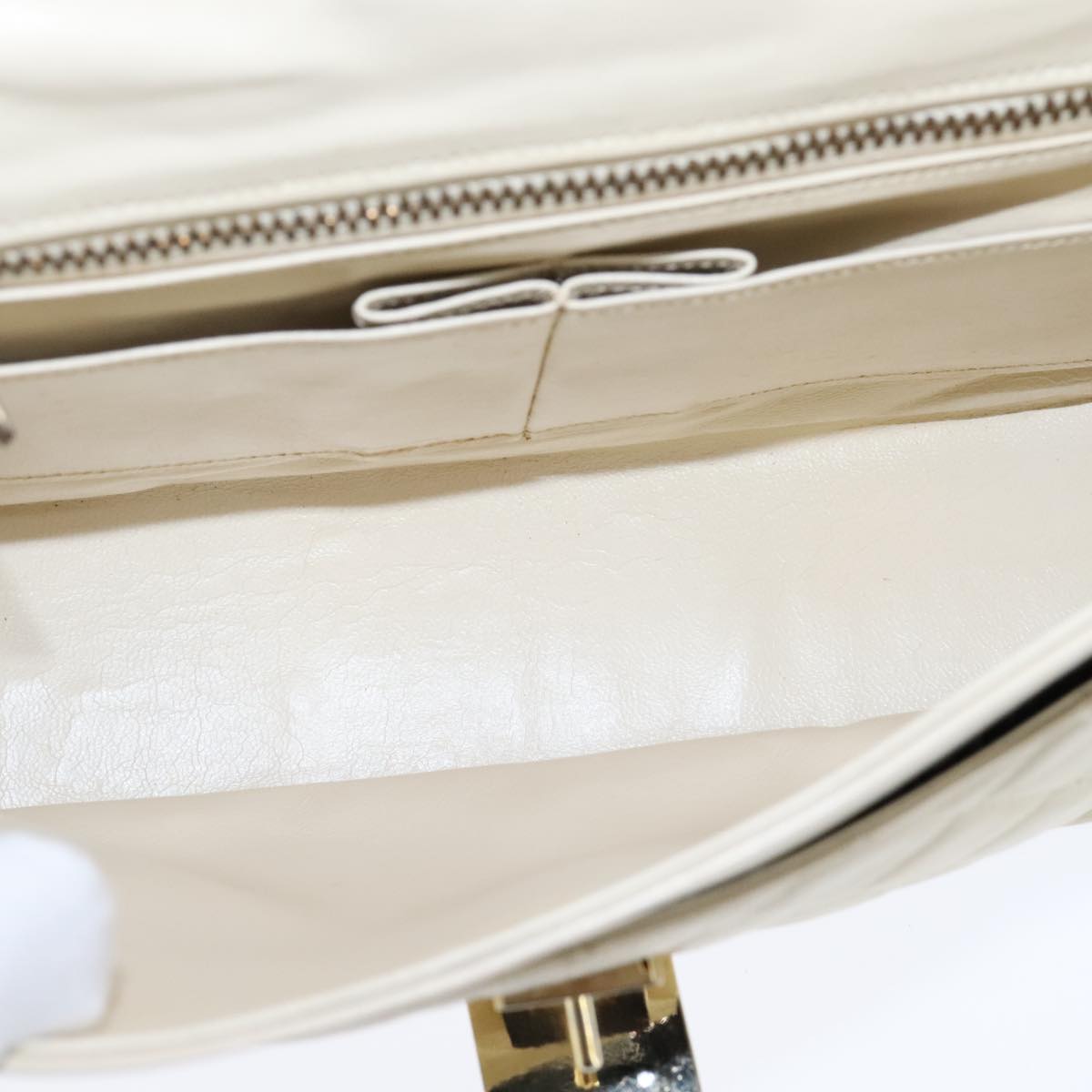 CHANEL Matelasse Chain Hand Bag Lamb Skin Beige Gold CC Auth bs21211