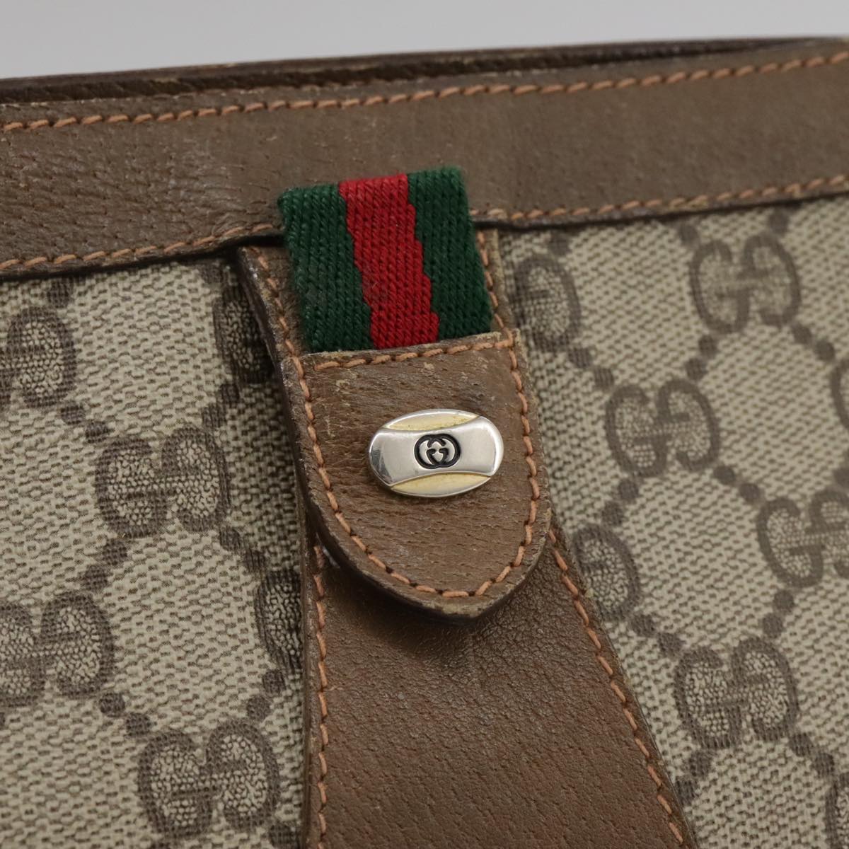 GUCCI GG Supreme Web Sherry Line Clutch Bag PVC Beige Red 89 01 032 Auth bs21276