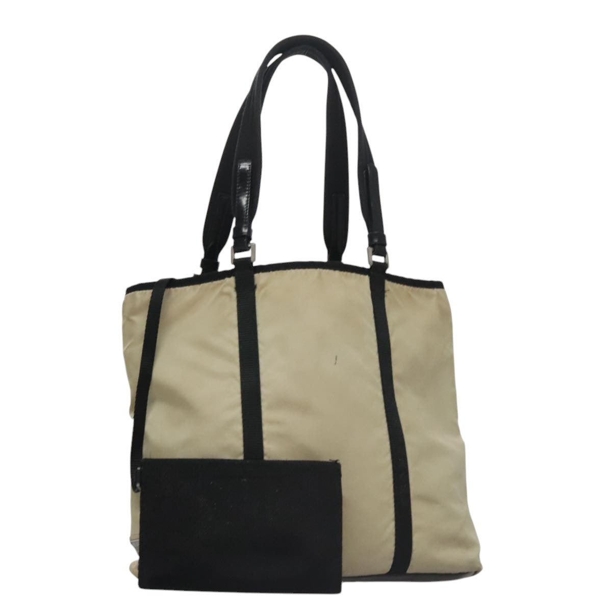 PRADA Tote Bag Nylon Beige Auth bs21295