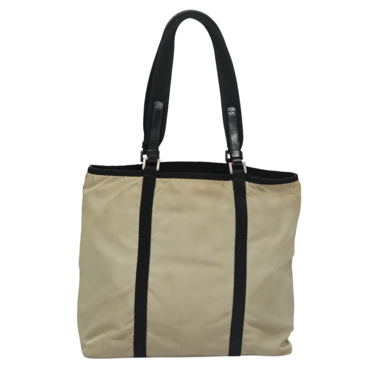 PRADA Tote Bag Nylon Beige Auth bs21295