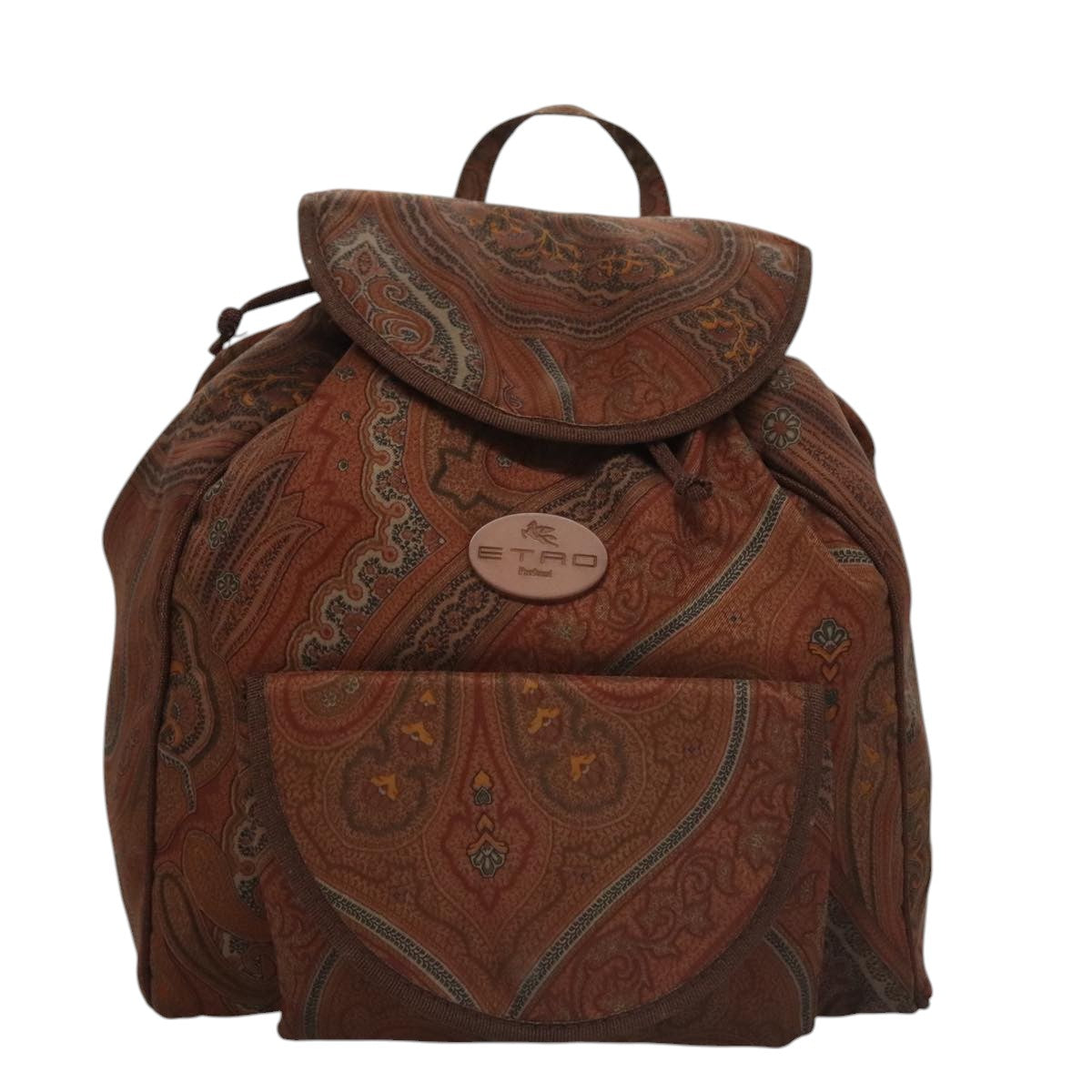 ETRO Paisley Backpack Nylon Brown Gold Auth bs21317