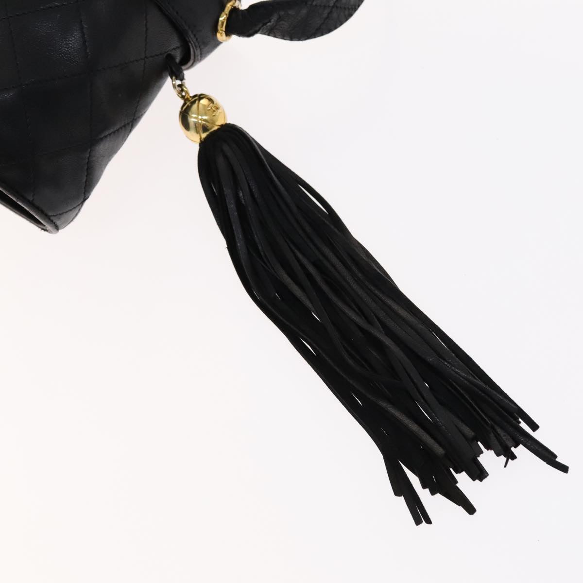 CHANEL Matelasse Shoulder Bag Lamb Skin Gold Black CC Auth bs21318