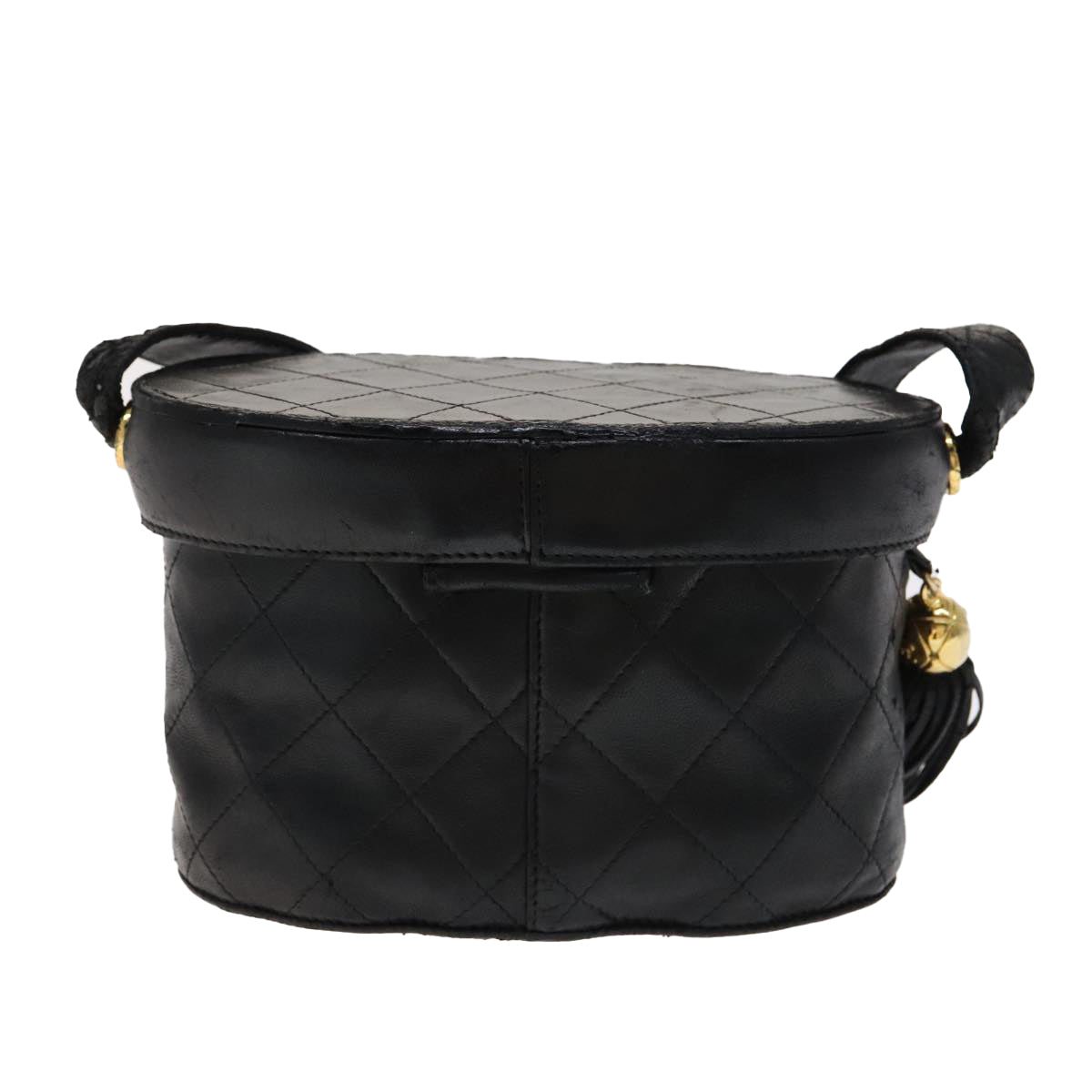 CHANEL Matelasse Shoulder Bag Lamb Skin Gold Black CC Auth bs21318