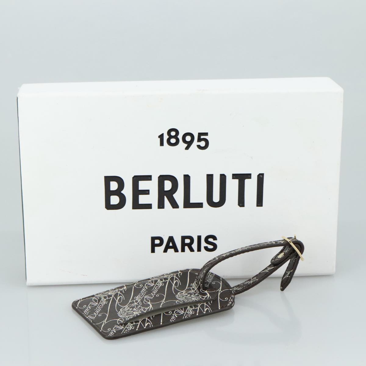 Berluti Calligraphy Name Tag Leather Brown Auth bs21332