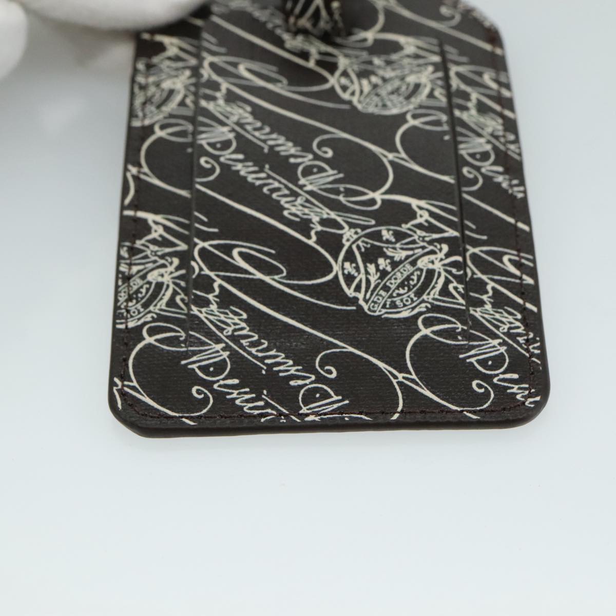 Berluti Calligraphy Name Tag Leather Brown Auth bs21332