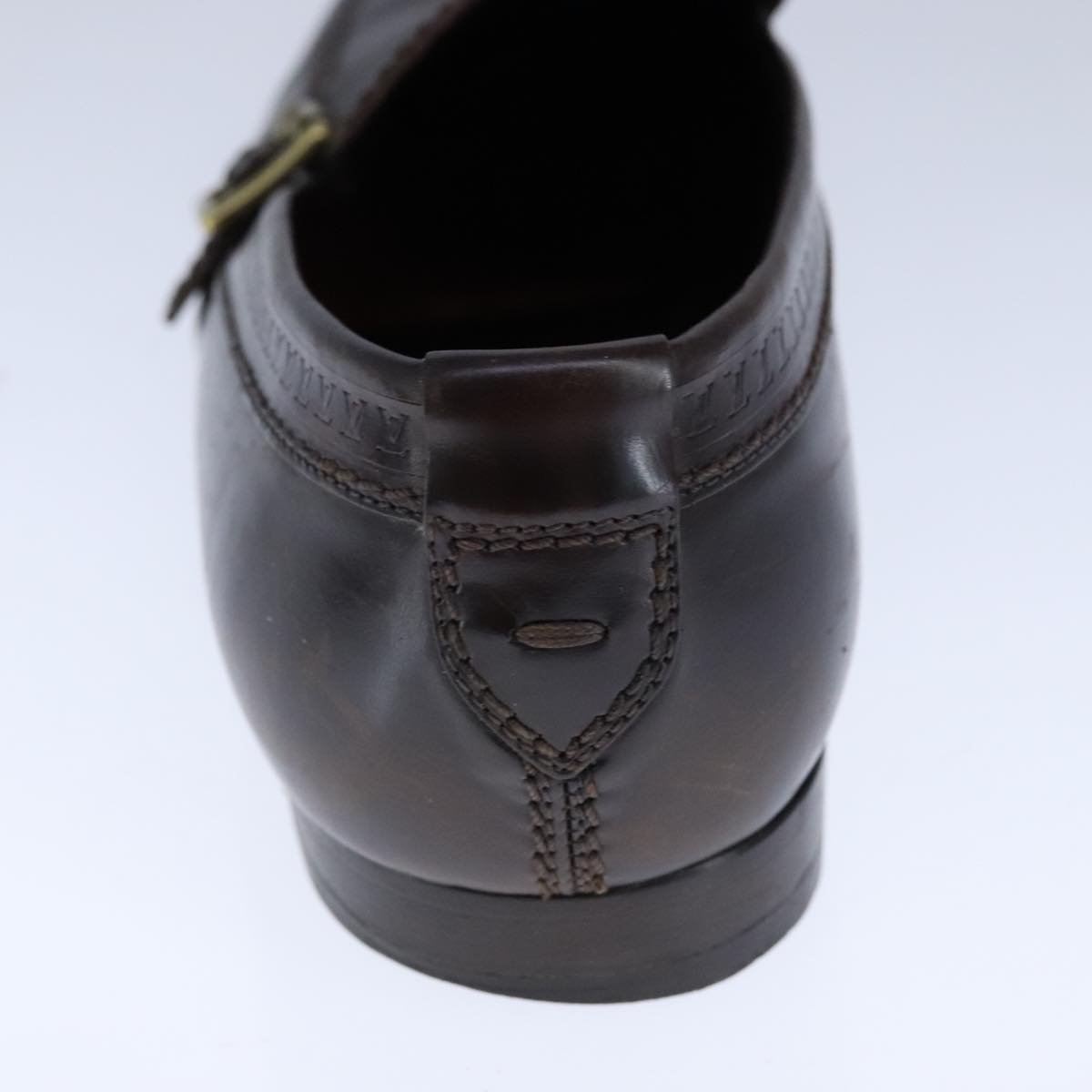 LOUIS VUITTON Driving Shoes Leather 6 1/2 Dark Brown LV Auth bs21343