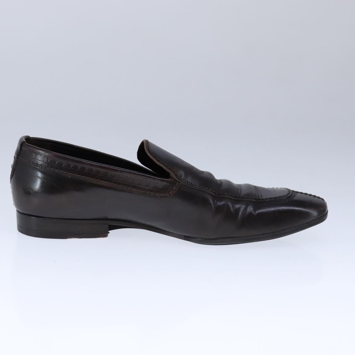 LOUIS VUITTON Driving Shoes Leather 6 1/2 Dark Brown LV Auth bs21343