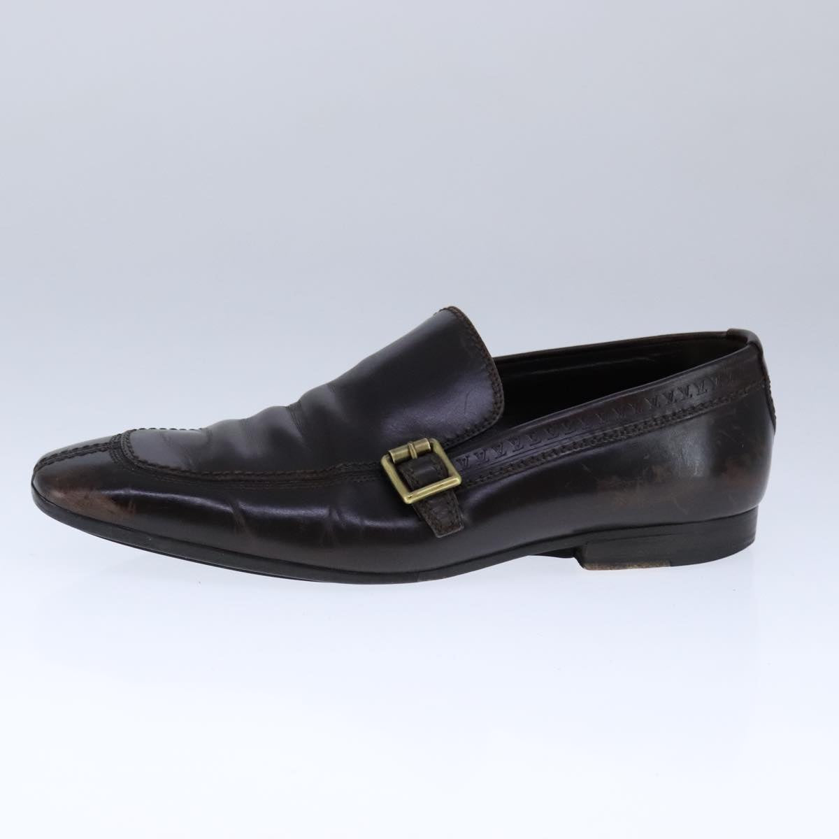 LOUIS VUITTON Driving Shoes Leather 6 1/2 Dark Brown LV Auth bs21343