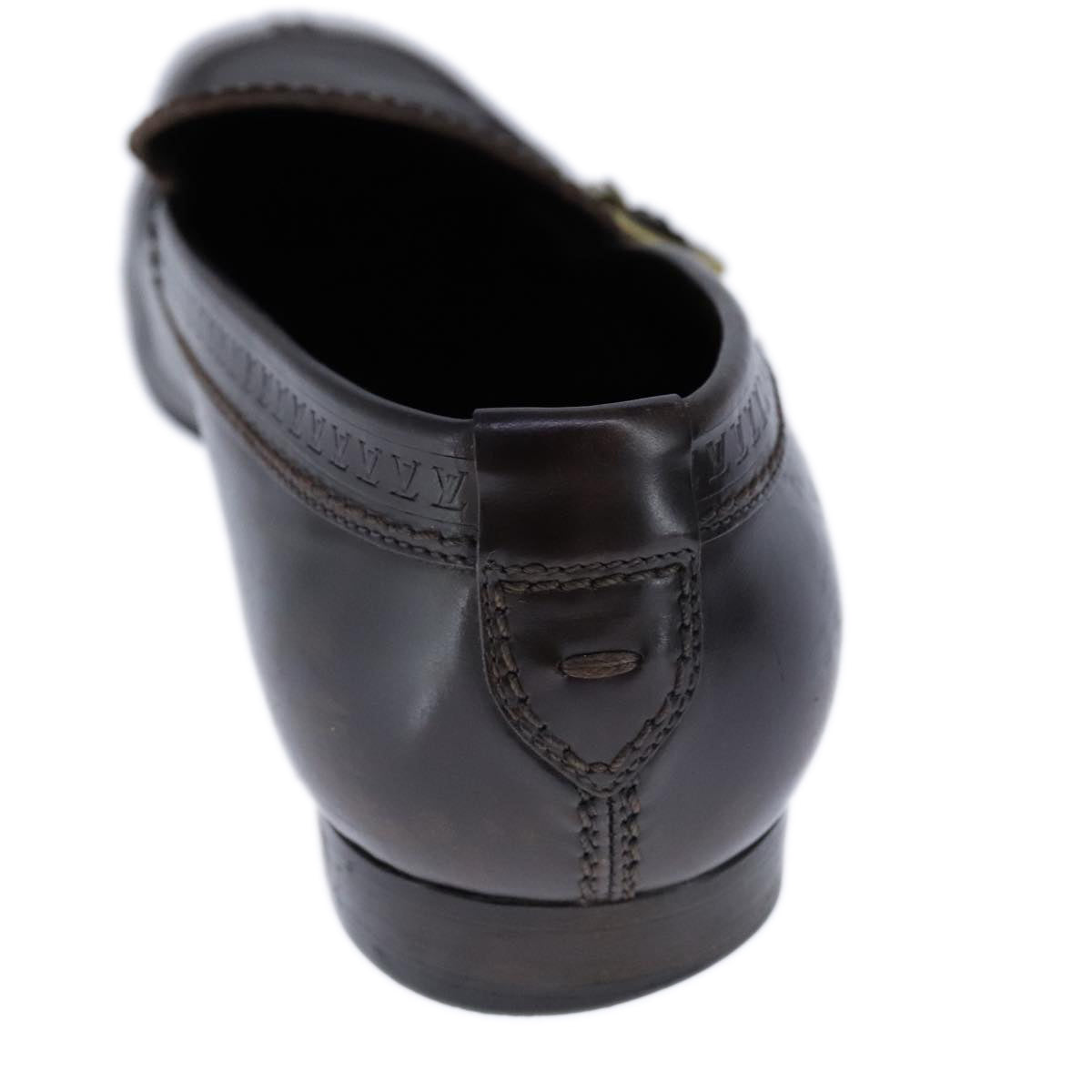 LOUIS VUITTON Driving Shoes Leather 6 1/2 Dark Brown LV Auth bs21343