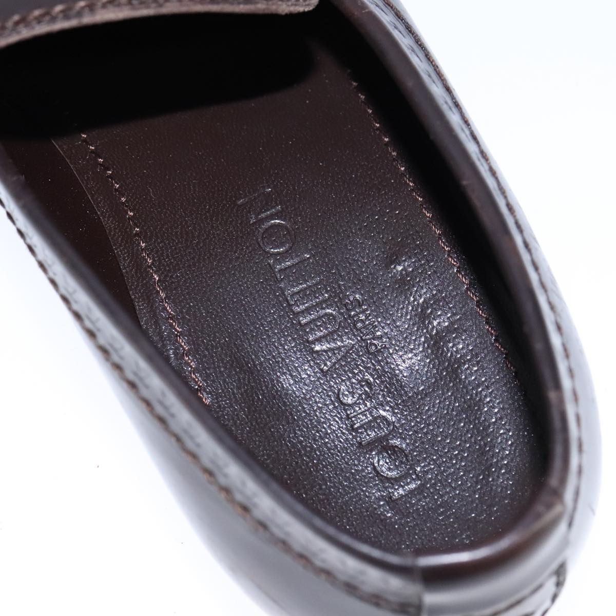 LOUIS VUITTON Driving Shoes Leather 6 1/2 Dark Brown LV Auth bs21343
