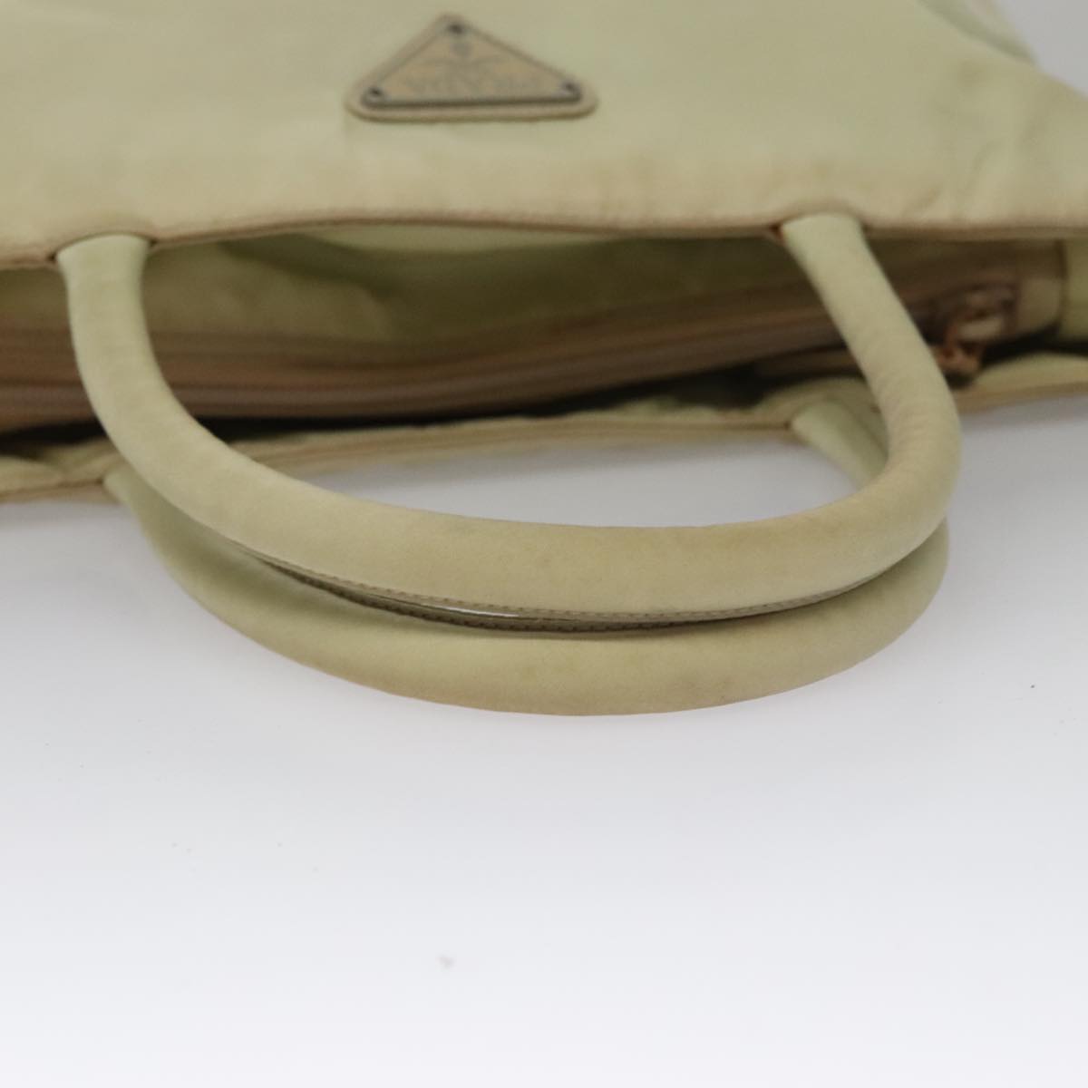 PRADA Hand Bag Nylon Beige Auth bs21346